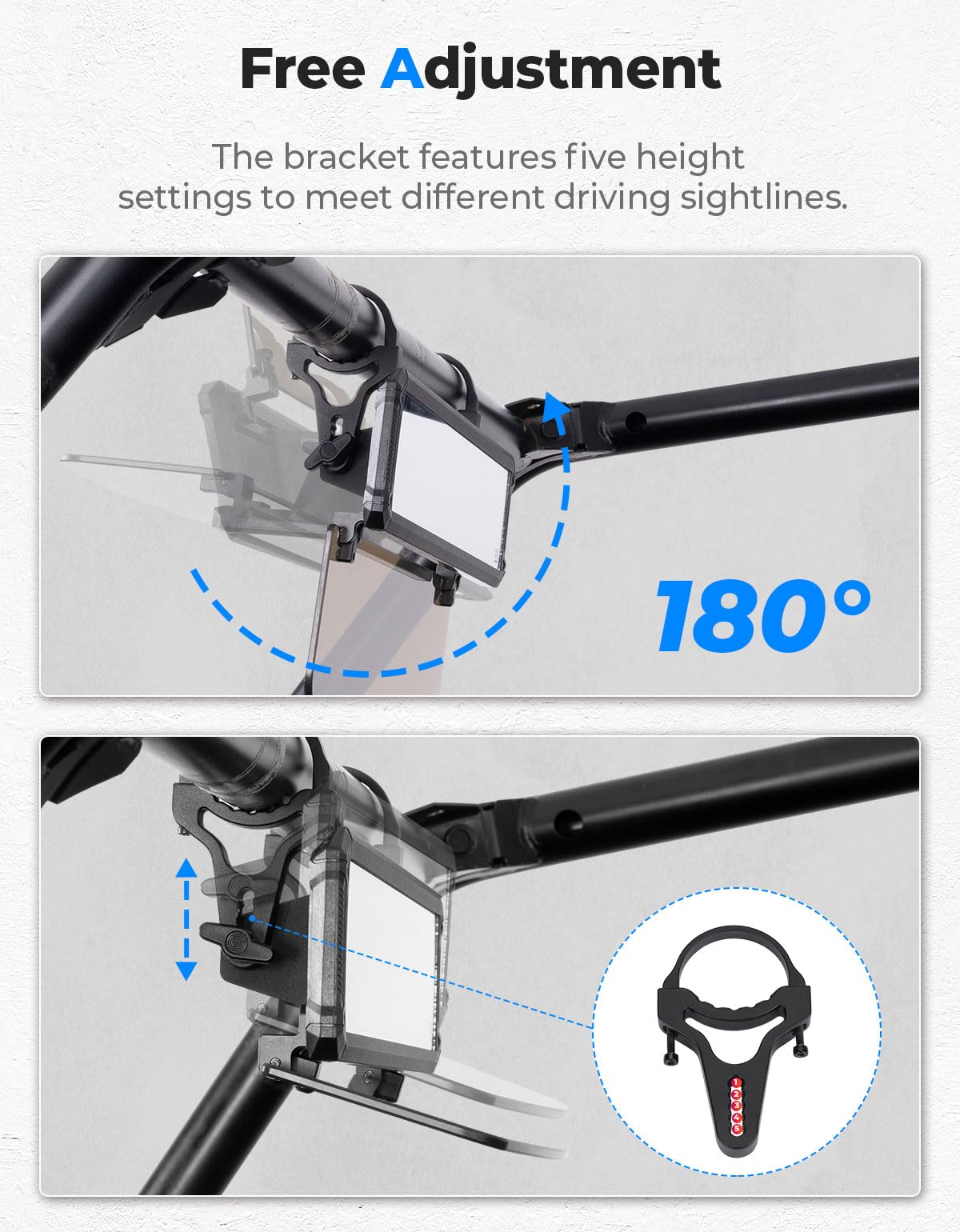 Kemimoto UTV Rear View Mirror with Folding Sun Visor for 1.65-2 inch Adjustable Clamp