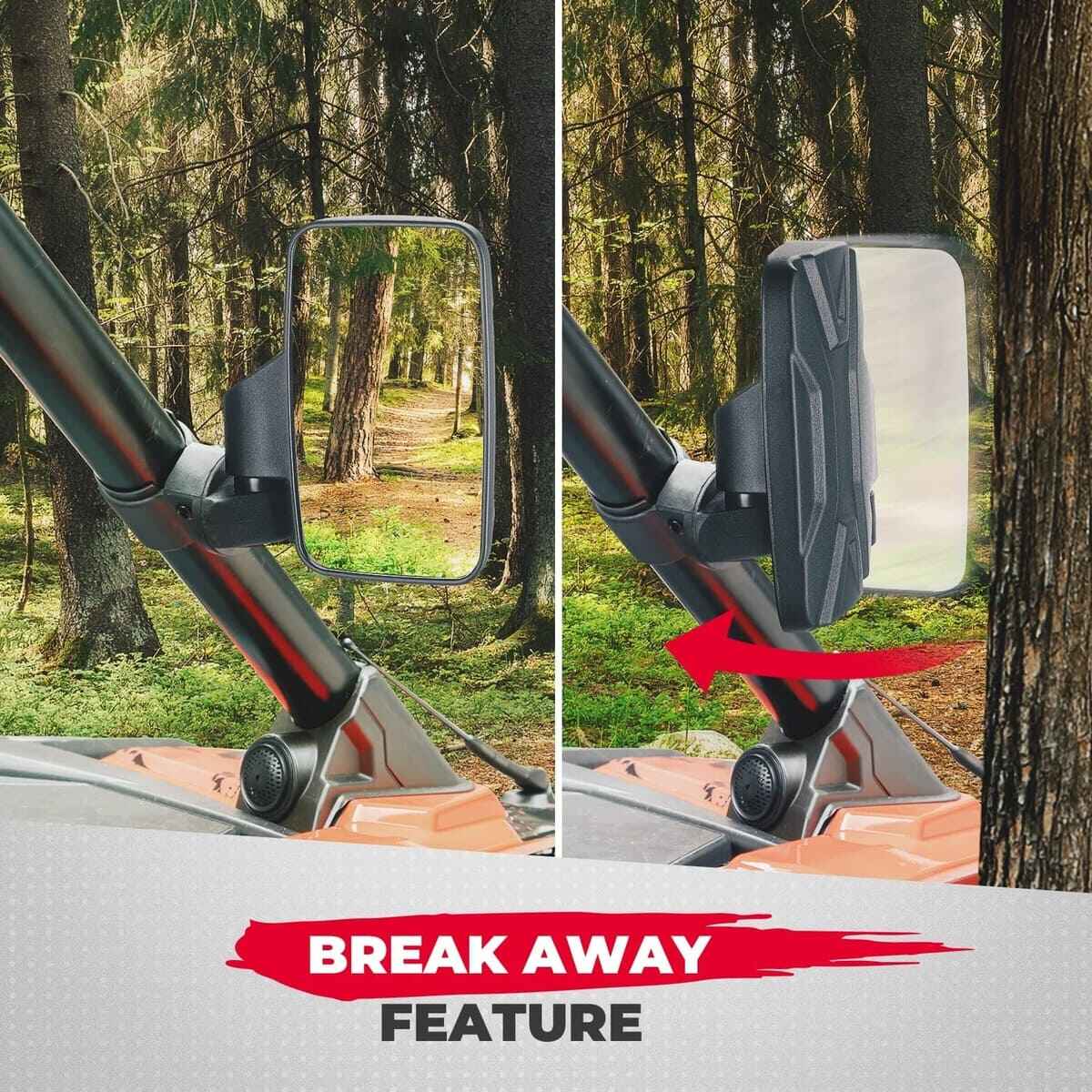 Kemimoto UTV Side Mirrors for 1.6"/2" Roll Bar Cage - 1 Pair