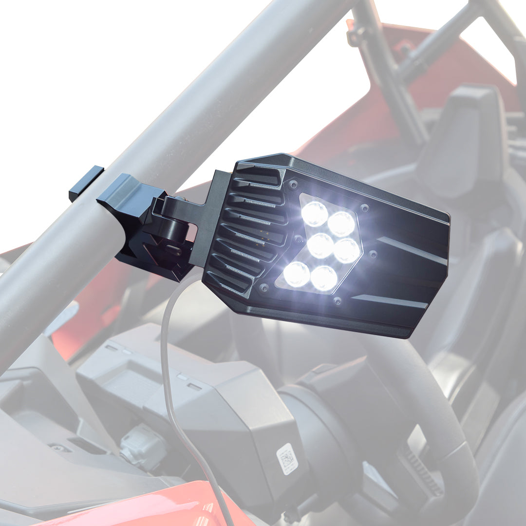 Kemimoto UTV Side Mirrors with Light fit 1.5"/2" Roll Bar