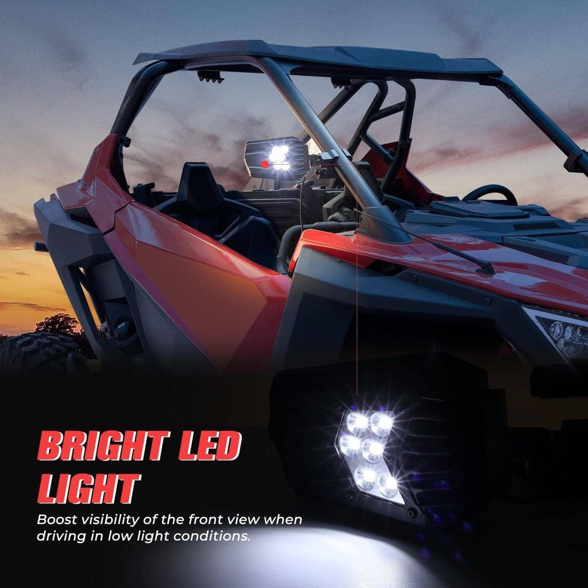 Kemimoto UTV Side Mirrors with Light fit 1.5"/2" Roll Bar