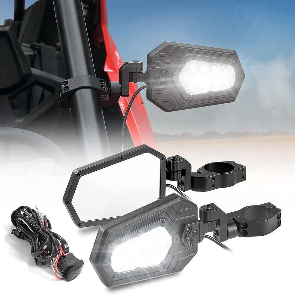 Kemimoto UTV Rear Side View Mirrors 1.75"/2" Roll Bar