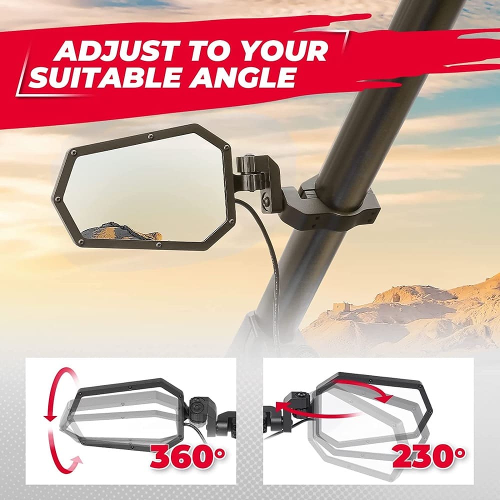 Kemimoto UTV Rear Side View Mirrors 1.75"/2" Roll Bar