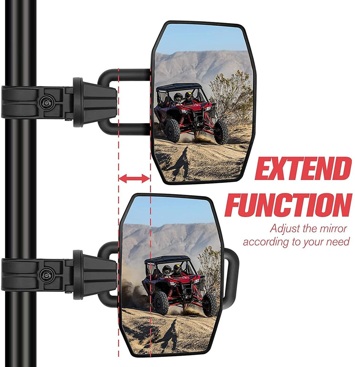 Kemimoto UTV Side View Mirrors 1.75"/2.0" Roll Bar