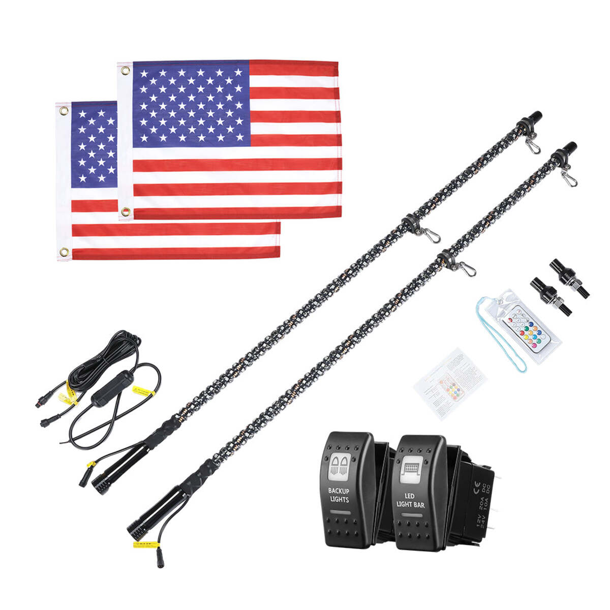Kemimoto Kawasaki Teryx KRX 1000 UTV 2Pcs 5FT Spiral Whip Light with RF Remote Control