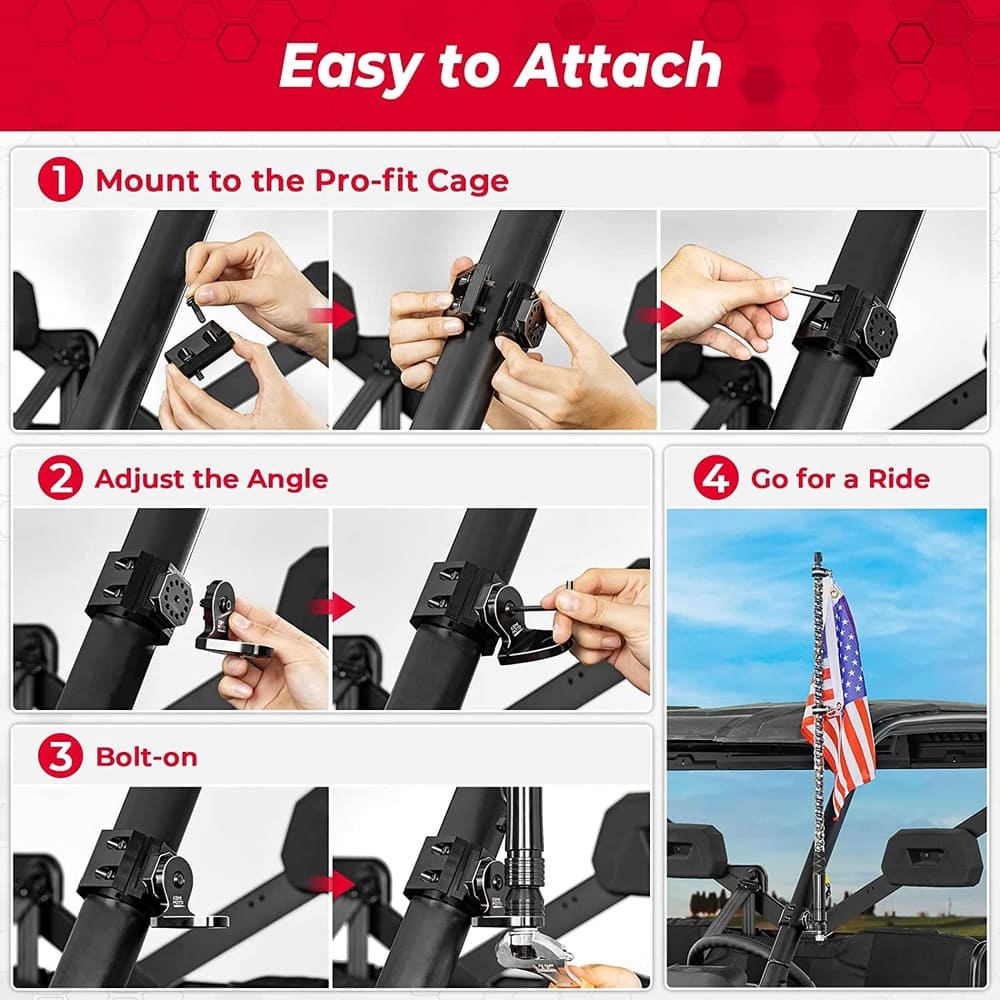 Kemimoto UTV Whip Light Flag Mount for Pro-fit Cage