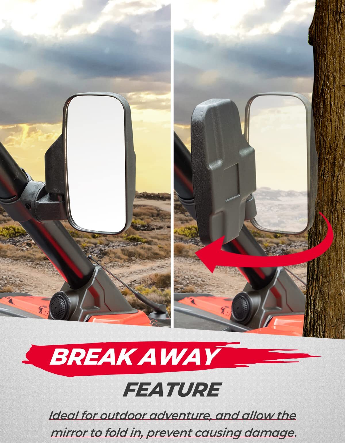 Kemimoto Yamaha Rhino UTV 1.75" / 2" Side View High Impact Convex Mirror