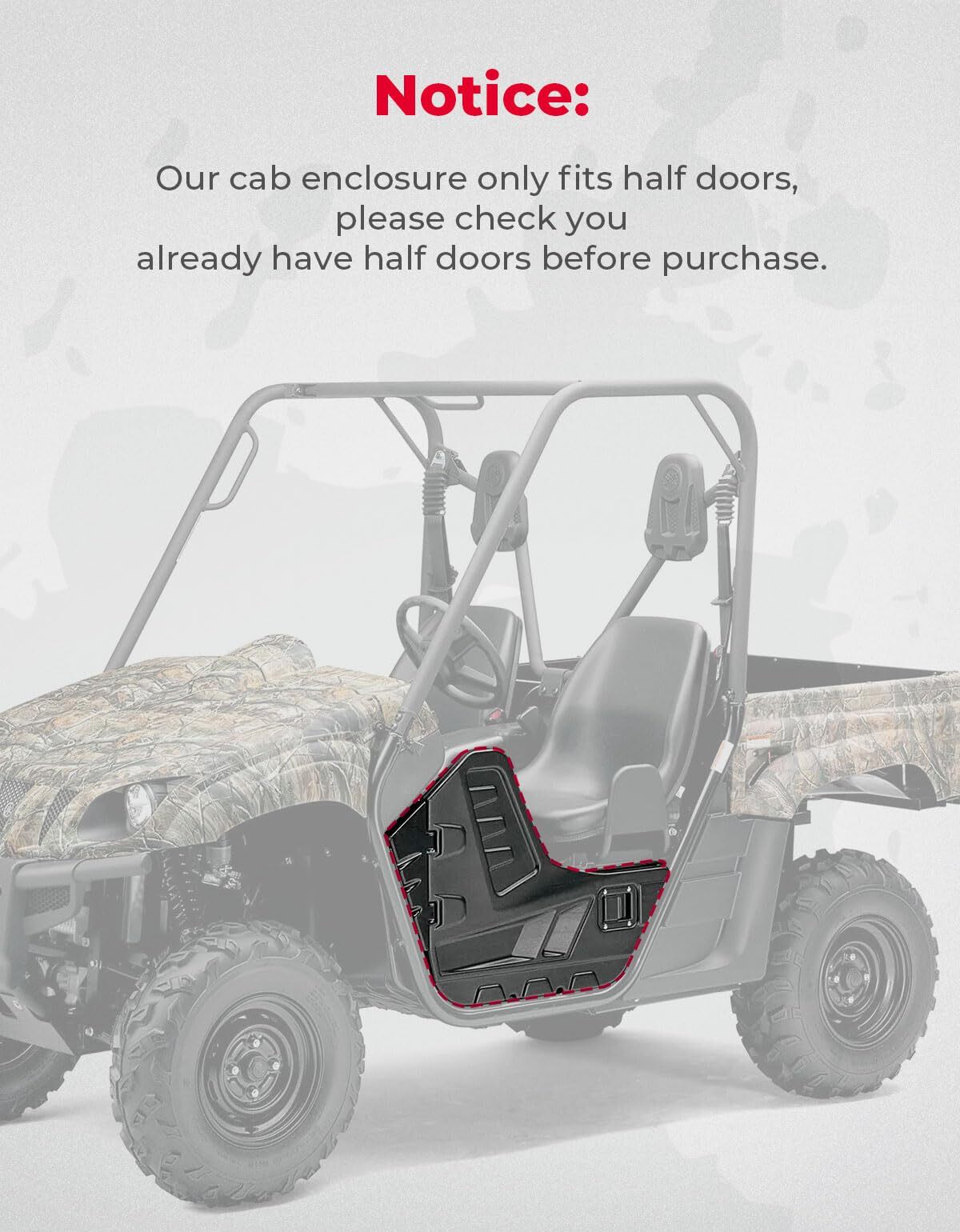 Kemimoto Yamaha Rhino UTV Cab Enclosure Heavy-Duty 900D with Half Doors