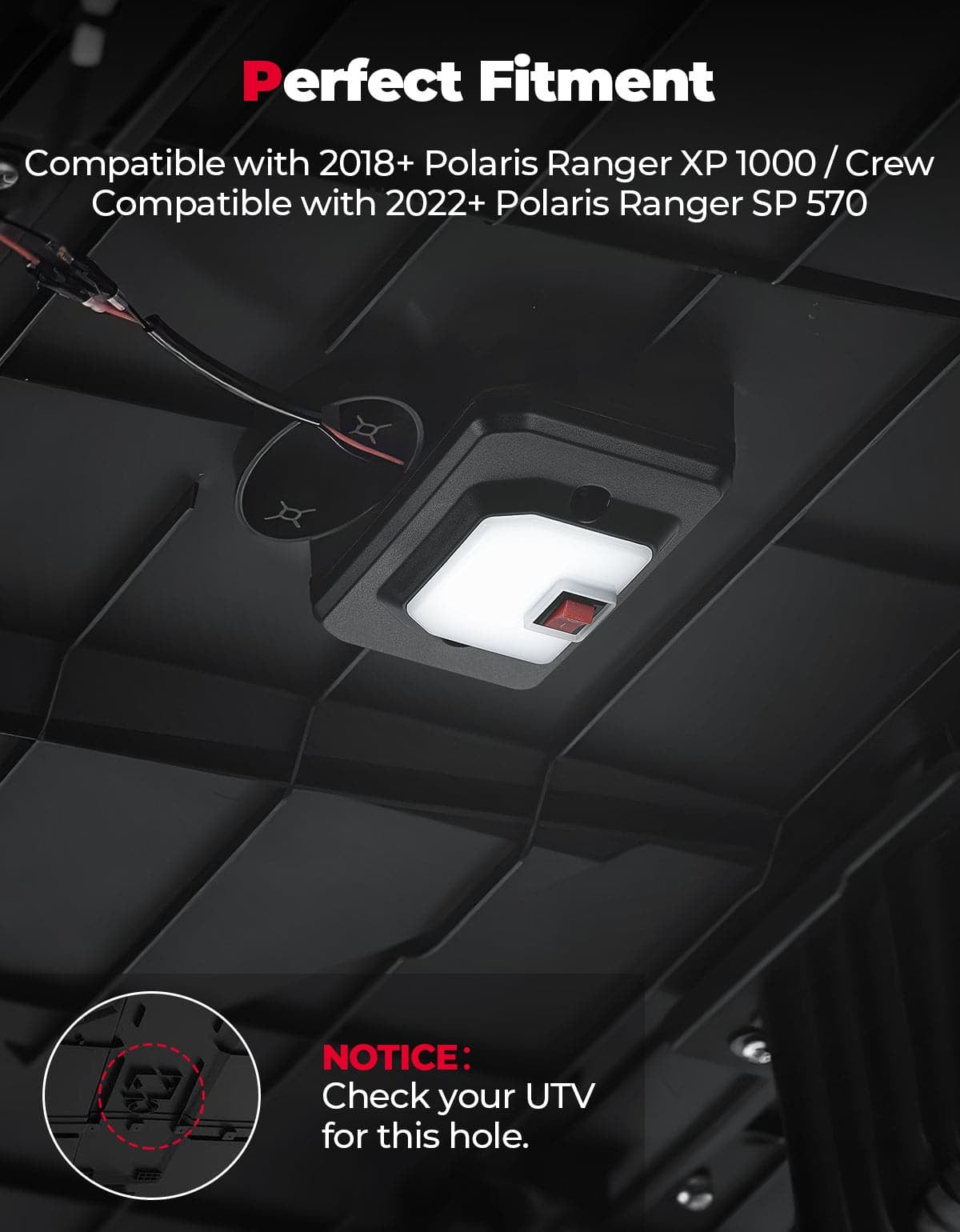 Kemimoto '18-'24 Polaris Ranger UTV Dome Light