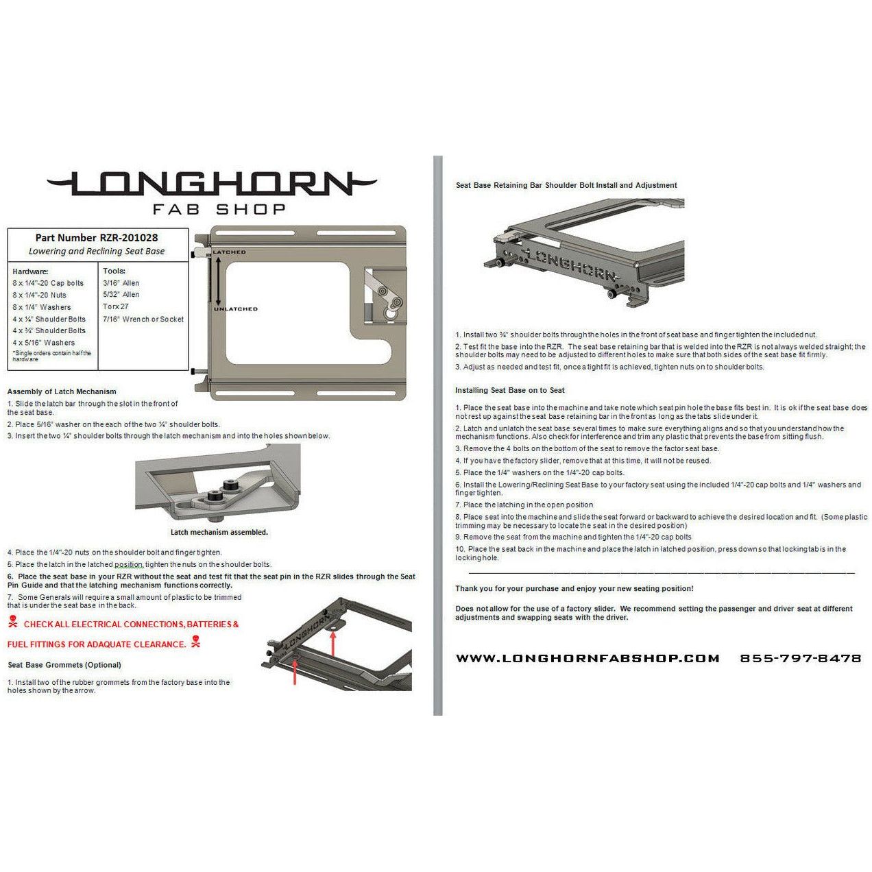 Polaris General / RZR Lower and Recline Seat Bases (Pair)