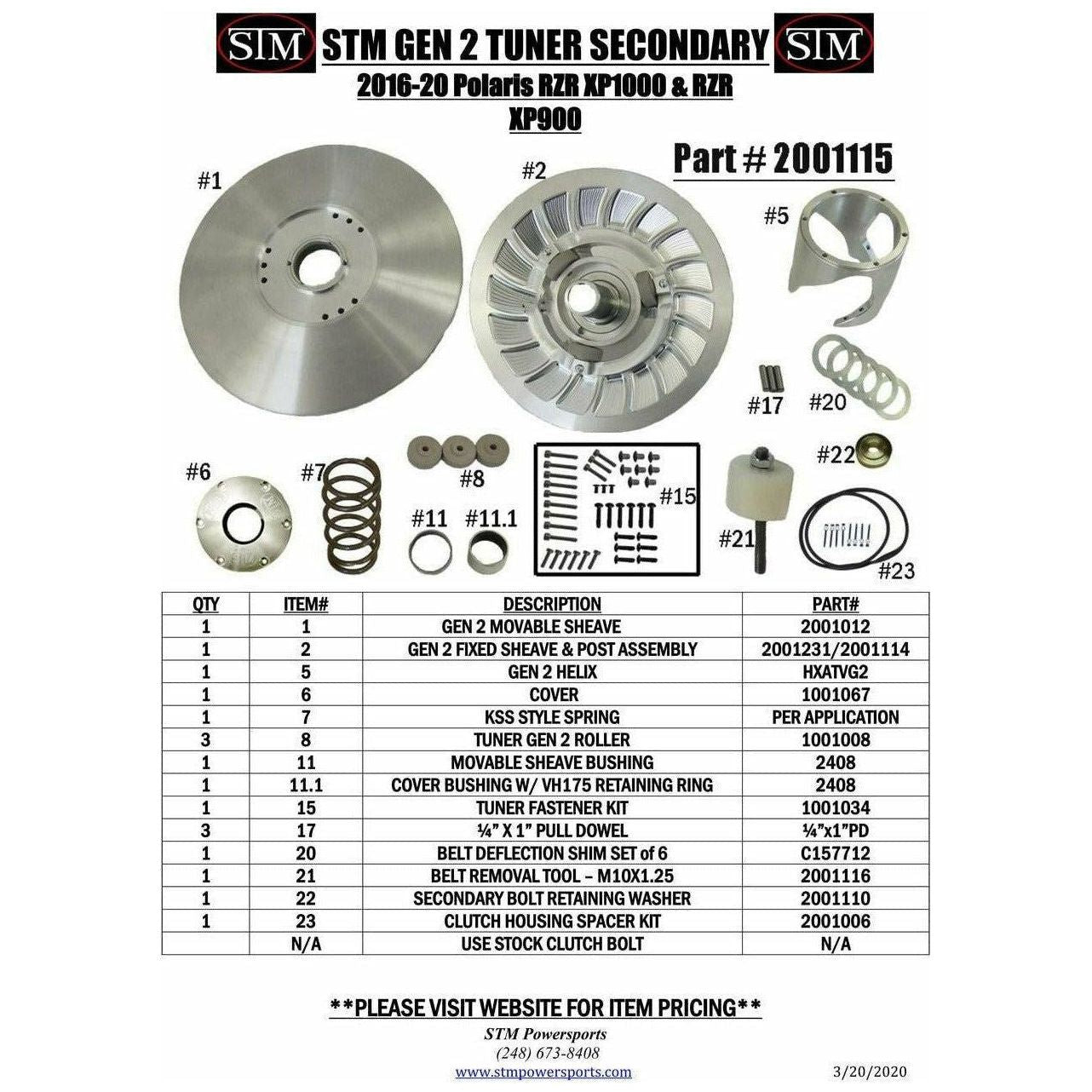 Polaris General / RZR Tuner Secondary Clutch