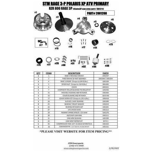 Polaris RZR 800 RAGE 3P Primary Clutch