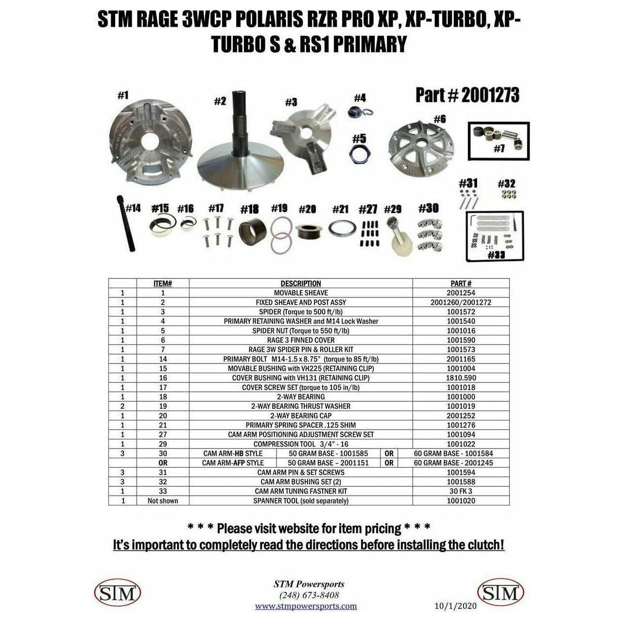 Polaris RZR Turbo RAGE 3WCP Primary Clutch
