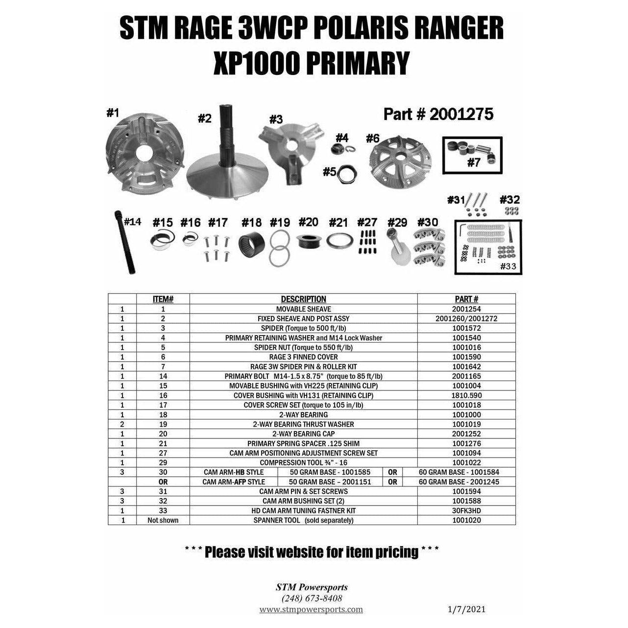 Polaris Ranger XP 1000 RAGE 3WCP Primary Clutch