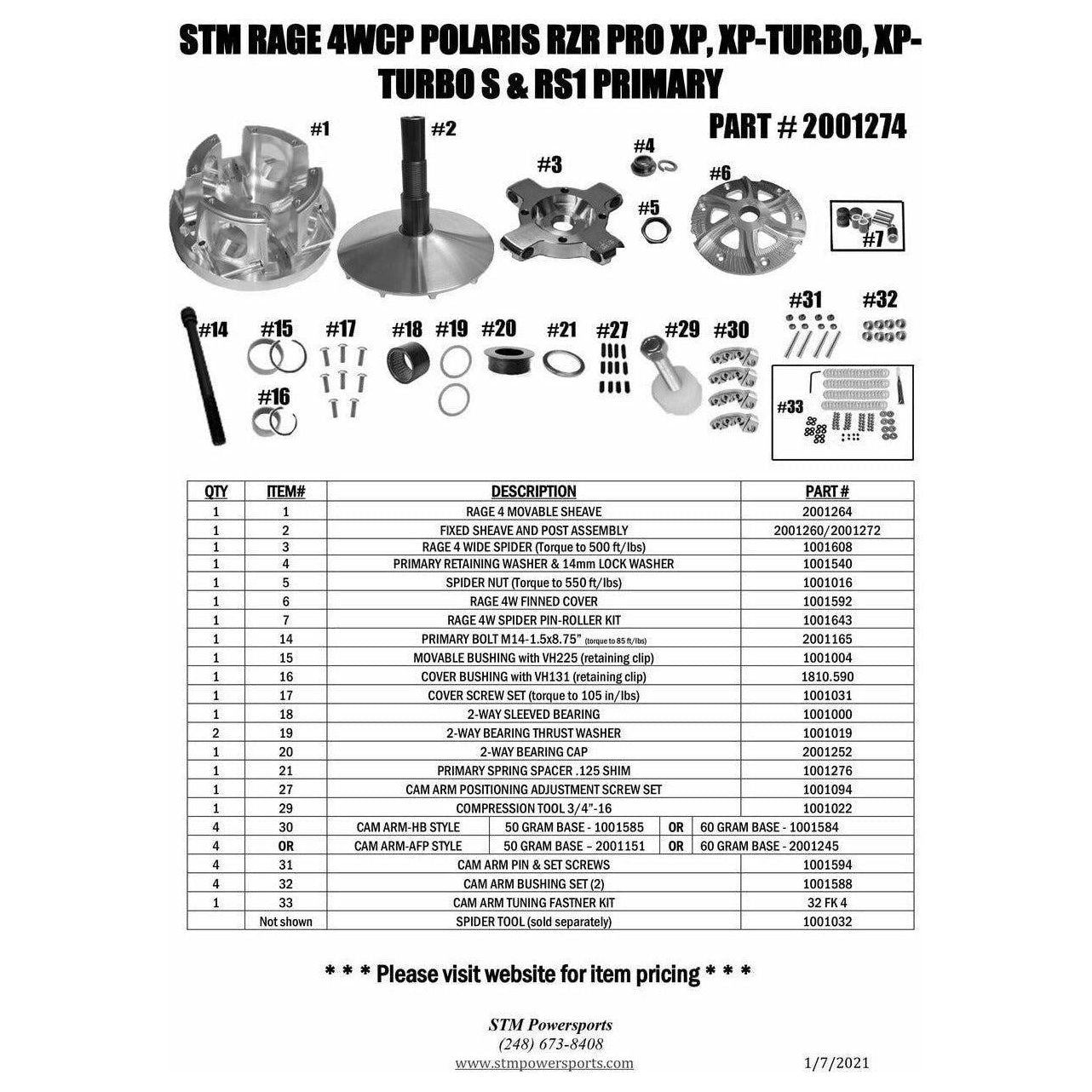 Polaris RZR Turbo RAGE 4WCP Primary Clutch