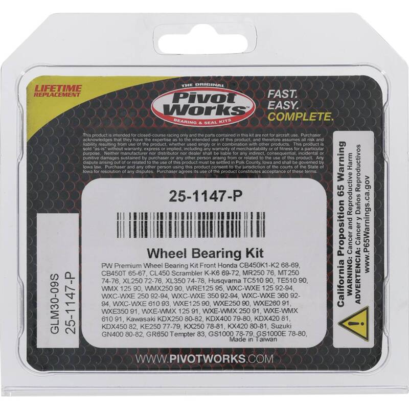 Pivot Works Premium Wheel Bearing Kit for Honda XL and Suzuki RM Models – Part #25-1147-P