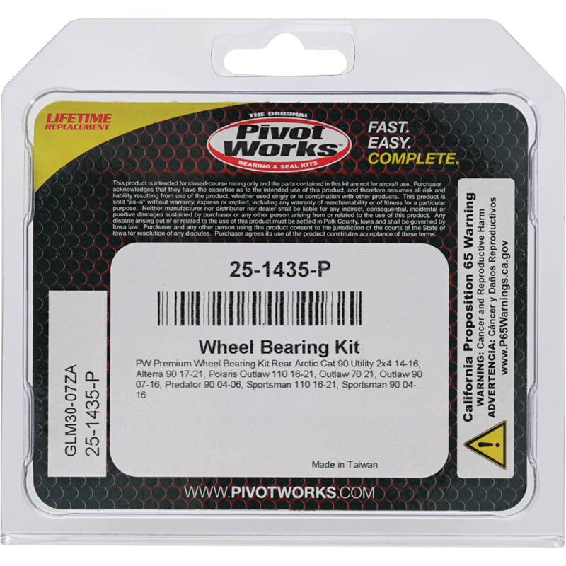 Pivot Works Premium Wheel Bearing Kit for Polaris Predator 90 & Sportsman 90 (Part #25-1435-P)