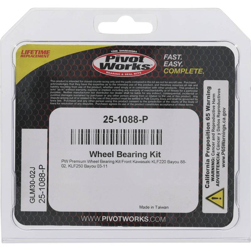 Pivot Works Premium Wheel Bearing Kit for Kawasaki KLF220 Bayou (Part #25-1088-P)