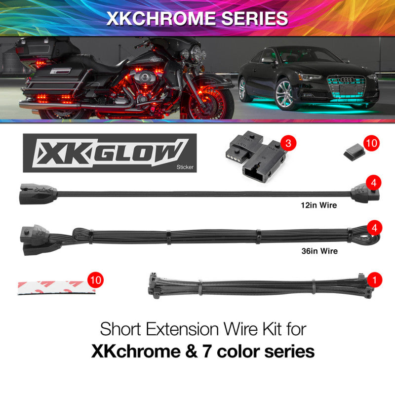 XKGLOW XK-4P-WIRE-KIT-MOTO Motorcycle Extension Wire Kit for XKchrome & 7 Color Series