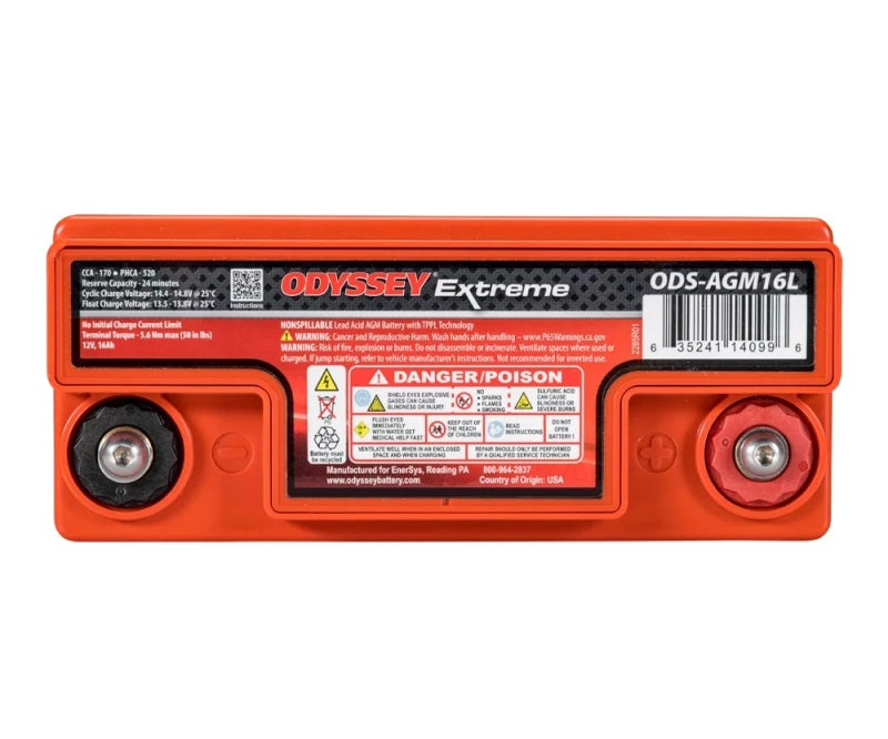 Odyssey Battery Powersport Extreme AGM Battery (Part Number ODS-AGM16L)
