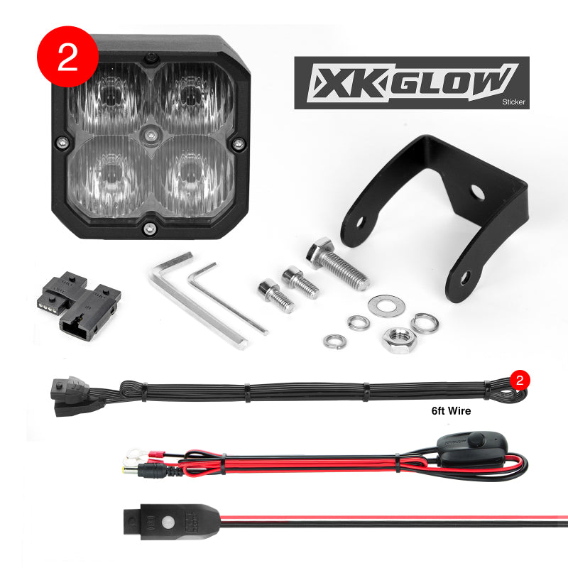 XKGLOW XKchrome 20W LED Cube Light Kit with RGB Accent and Bluetooth Control for Powersports Vehicles