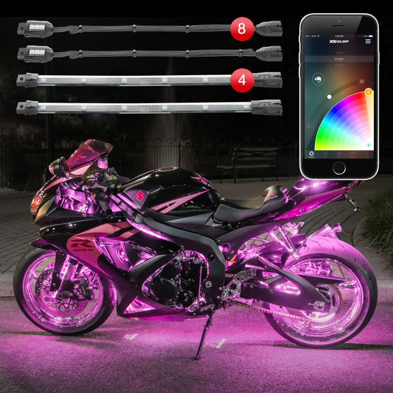 XKGLOW XKChrome LED Accent Light Kit for Motorcycles and ATVs – Multicolor RGB Strip Lights with Smartphone App Control