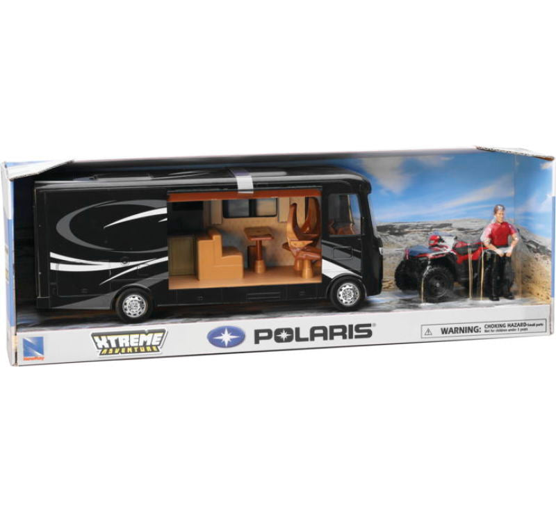 New Ray Toys Polaris Sportsman with RV Van and Figurine - Realistic Powersports Vehicle Set