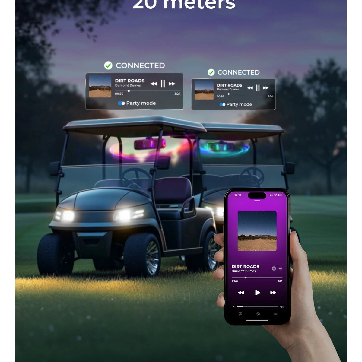 Kemimoto UTV Golf Cart Marine Boat Midnight 40 16'' RGB Bluetooth Sound Bar