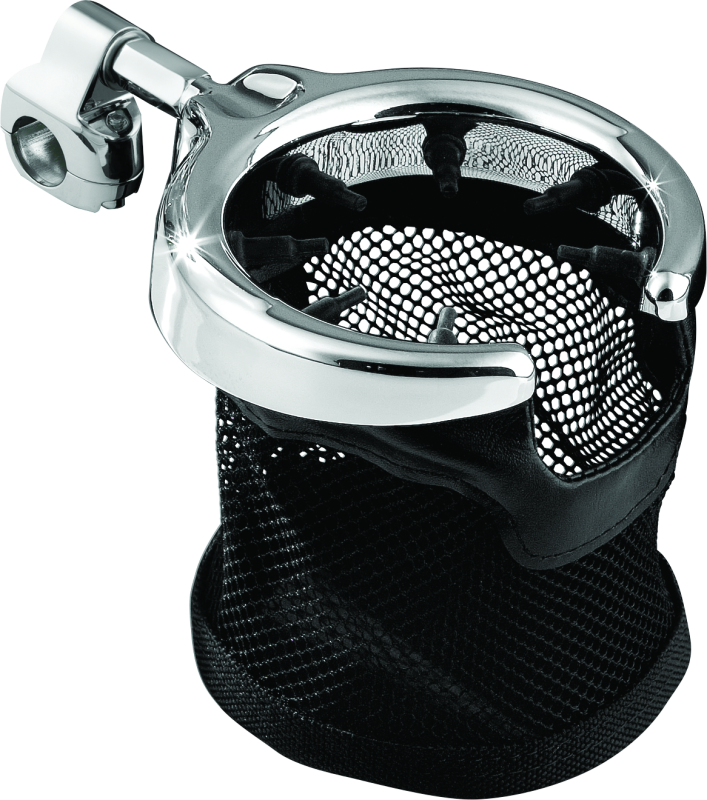 Kuryakyn Drink Holder with Mesh Basket for 1-1/4 Inch Handlebar Clamp - Chrome