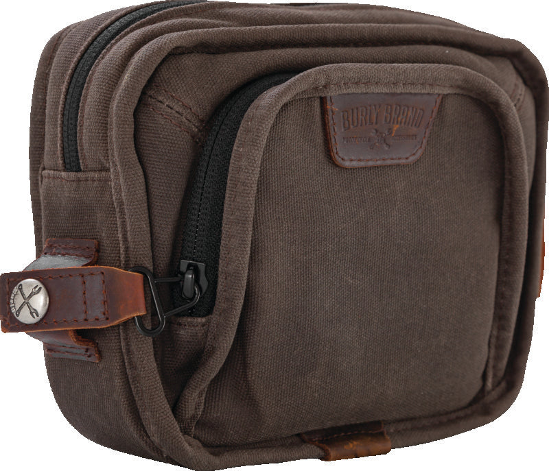 Burly Brand Handlebar Bag - Dark Oak | Versatile T-Bar Motorcycle Storage with Durable Waxed Cotton Canvas
