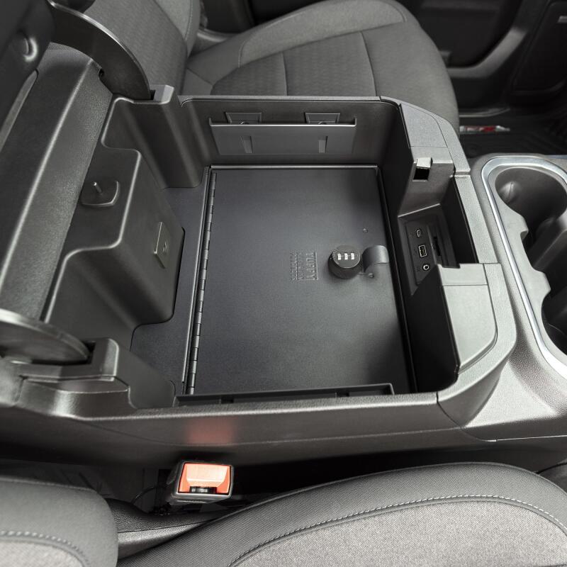 Tuffy Products Console Safe with Combo Lock for Chevrolet Silverado and GMC Sierra Flow-Thru Console (Black) - Part #356-01-A