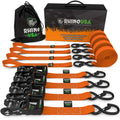 Rhino USA Heavy Duty Ratchet Tie-Down 4-Pack (Orange) - 1.6 Inch x 8 Feet
