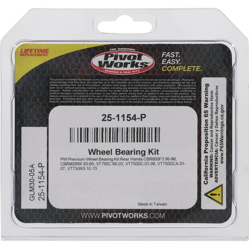 Pivot Works Premium Wheel Bearing Kit for Honda CBR900RR, VT750DC, and VT750RS Models