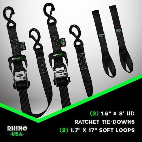 1.6" x 8' Heavy Duty Ratchet Tie-Down Set (2-Pack)