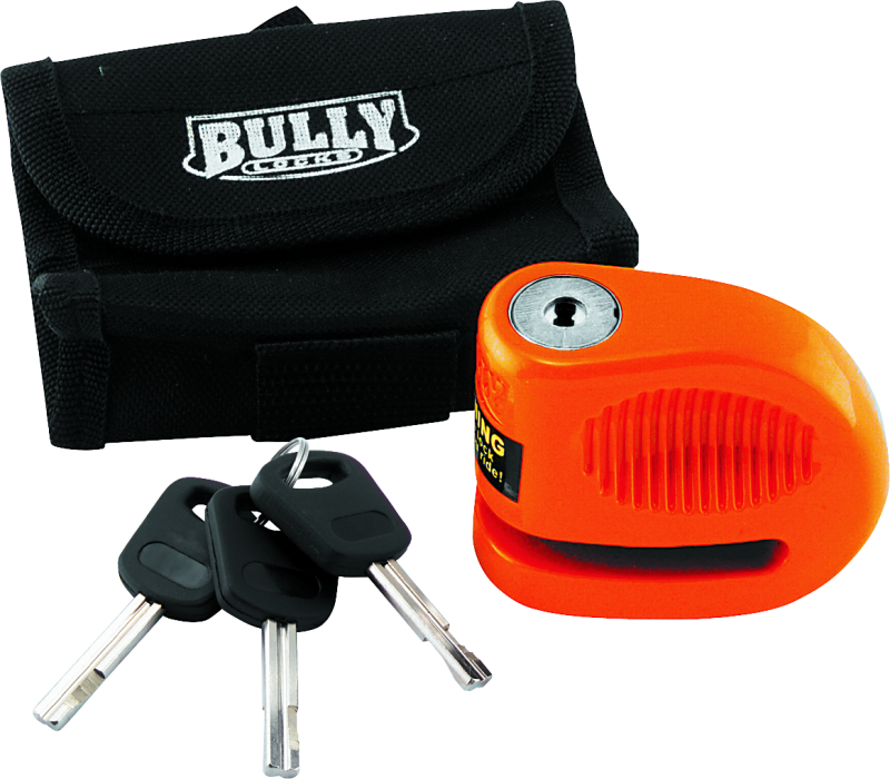BikeMaster Bully Lock Disc Orange with Pouch - 5.5mm Security Lock for Motorcycles