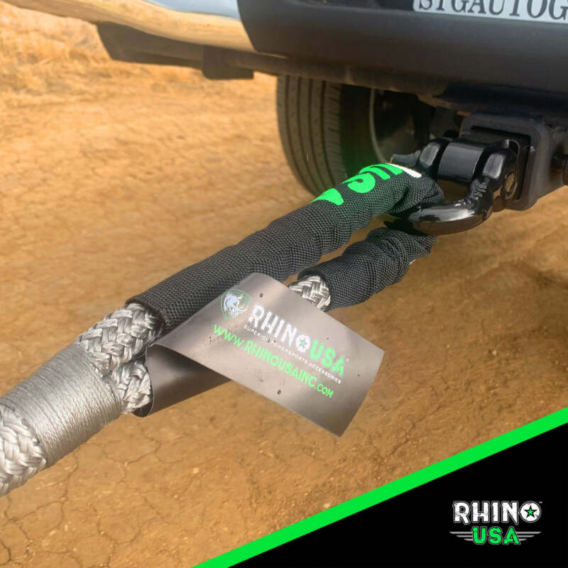 Rhino USA Kinetic Energy Recovery Rope (1 inch x 30 feet) Gray - Heavy Duty Towing Rope with 34,370 lbs Break Strength