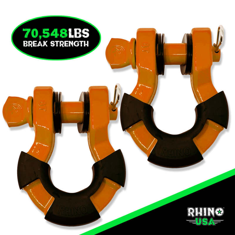 Rhino USA 8 Ton Super Shackle 2-Pack (Orange) - Heavy-Duty Off-Road Recovery Shackles