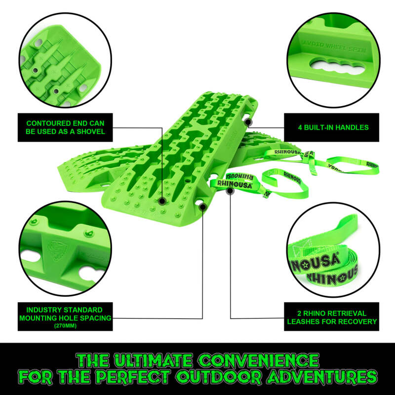 Rhino USA Recovery Traction Boards - Green (Pair) for Off-Road Vehicles and SUVs