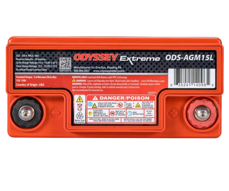 Odyssey Battery Powersport Extreme AGM Battery (Part No. ODS-AGM15L) - High-Performance Marine and Powersports Battery