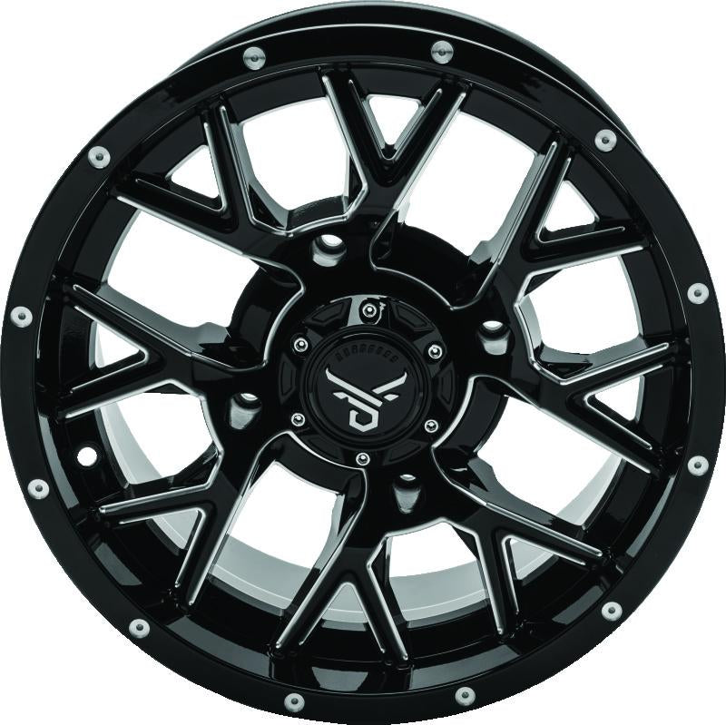 QuadBoss Barbwire 14x7 Wheel - 5+2 Offset, 4x137 Bolt Pattern, Black/Milled Finish