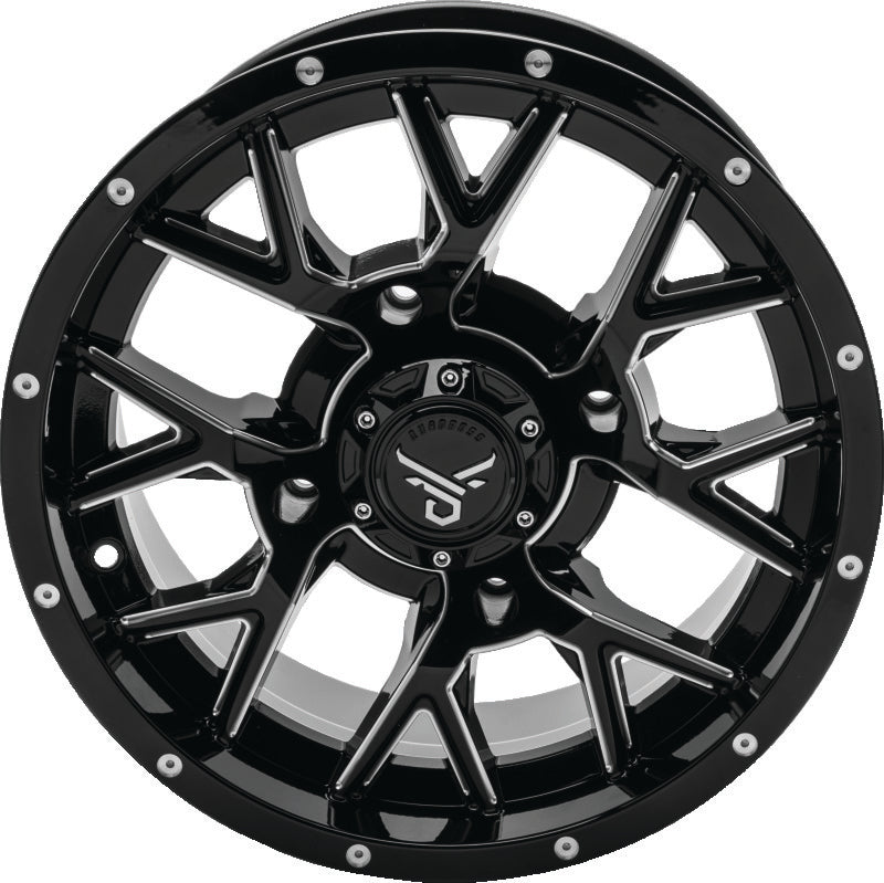 QuadBoss Barbwire 14x7 Wheel - 4+3 Offset, 4x156 Bolt Pattern, Black Milled Finish