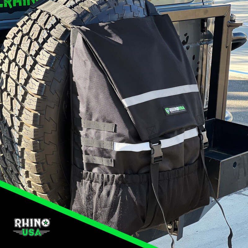 Rhino USA Spare Tire Trash Bag - Black, 25 Gallon Capacity with Reflective Stripes for Low Light Visibility