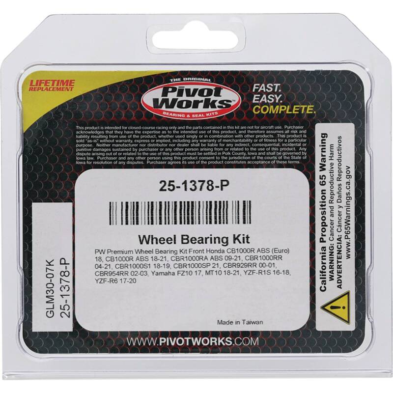 Pivot Works Premium Wheel Bearing Kit for Honda CBR1000RR (Part #25-1378-P)
