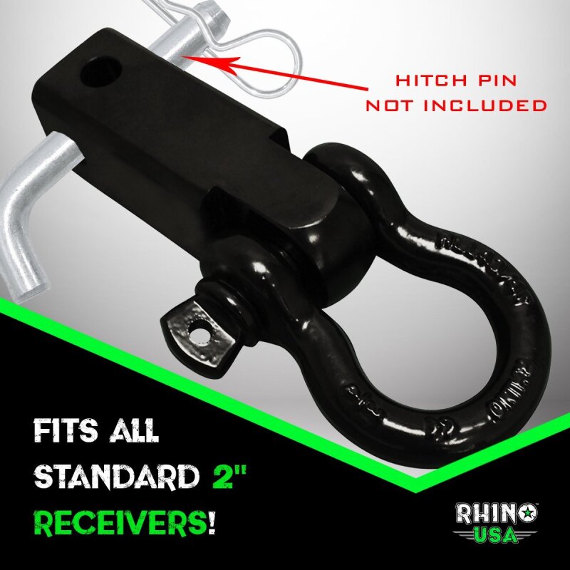 Rhino USA Shackle Hitch Receiver with D-Ring (Red) – Heavy Duty PowerSports Towing Accessory