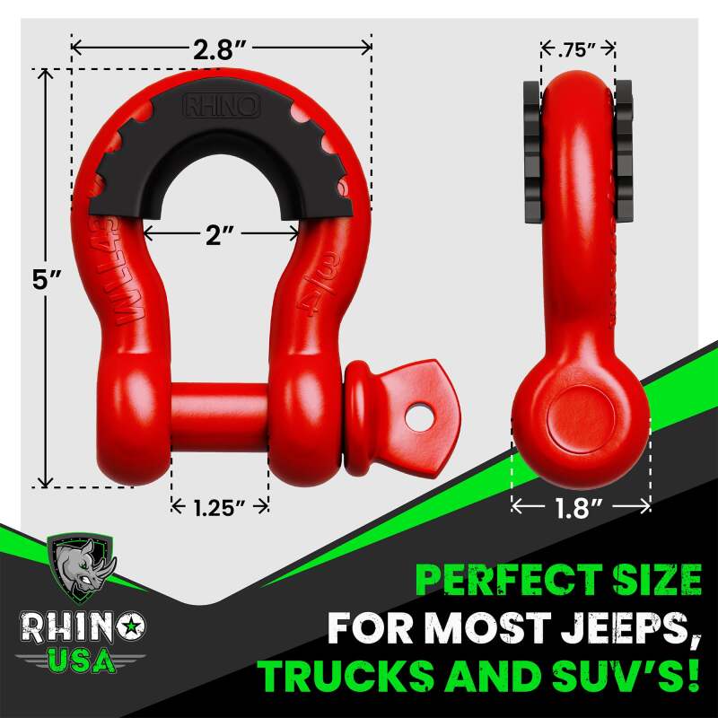 Rhino USA 3/4 inch D-Ring Shackle Set (Black) – Pack of 2 for Powersports