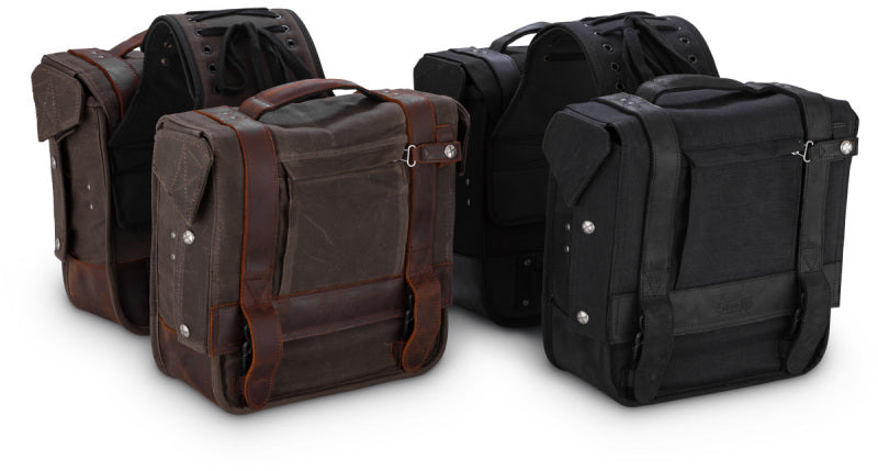 Burly Brand Dark Oak Throw-Over Saddlebags with Roll Top Closure and Adjustable Yoke