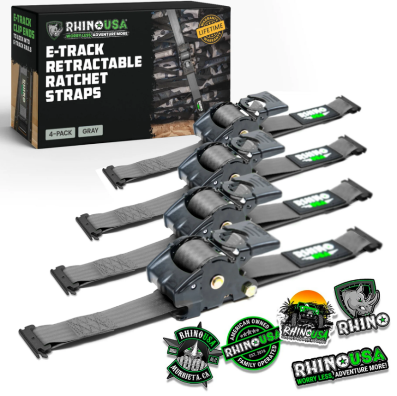 Rhino USA Retractable Ratchet Straps (2-Pack, 1 Inch x 10 Feet) Gray