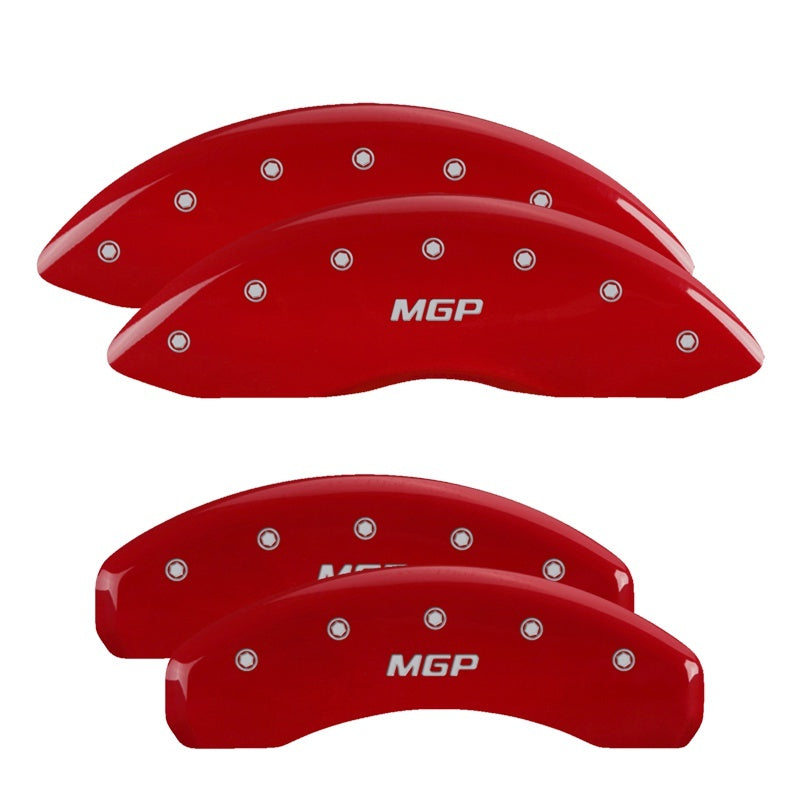 MGP 4 Caliper Covers for 2011-2014 Jeep Grand Cherokee with Red Powder Coat Finish and Silver Engraving