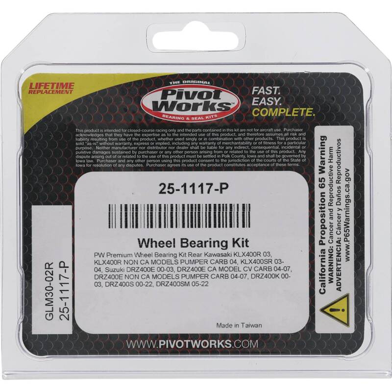 Pivot Works Premium Wheel Bearing Kit for Kawasaki KLX400R and KLX400SR – Part Number 25-1117-P