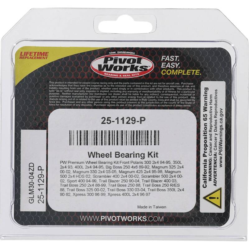 Pivot Works Premium Wheel Bearing Kit Part Number 25-1129-P for Polaris Trail Boss and Trail Blazer Models