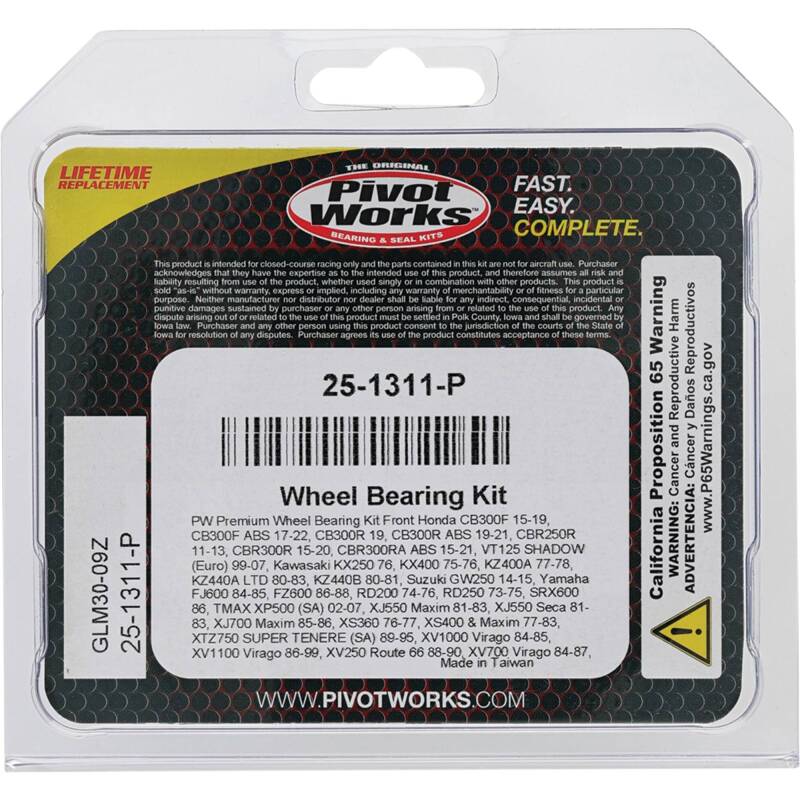 Pivot Works Premium Wheel Bearing Kit for Yamaha RD and Kawasaki KX Models - Part #25-1311-P